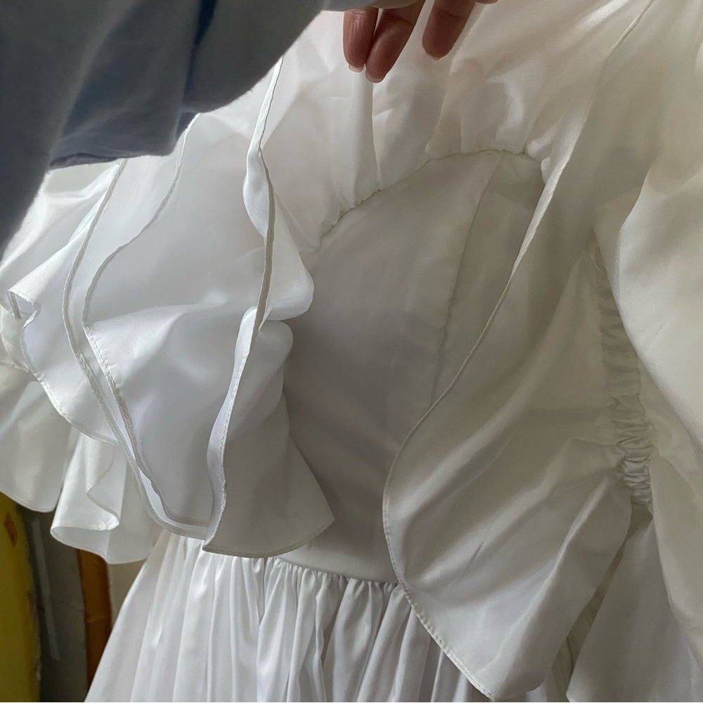 White Off-Shoulder Ruffle Ball Gown Dress - Picture 3 of 12